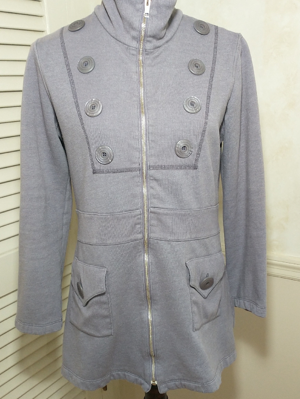 Military Jacket, Full Zip, 50% Organic Cotton, Sweatshirt, Size M, Purple